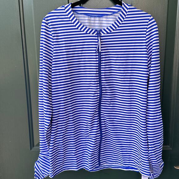 Kim Gravel x Swimsuits For All Zip Front Swim Cardigan Stripe 10 Rashguard QVC - Picture 2 of 9